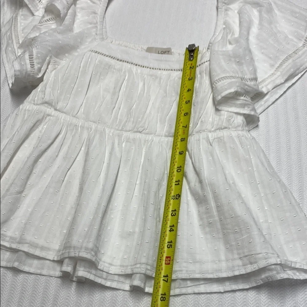 LOFT Blouse Ruffle Puff Sleeve Smocked Swiss Dot Romantic Milkmaid White Medium